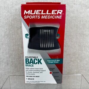 Mueller Sports Medicine Adjustable Back Brace Maximum Support Black One Size NEW